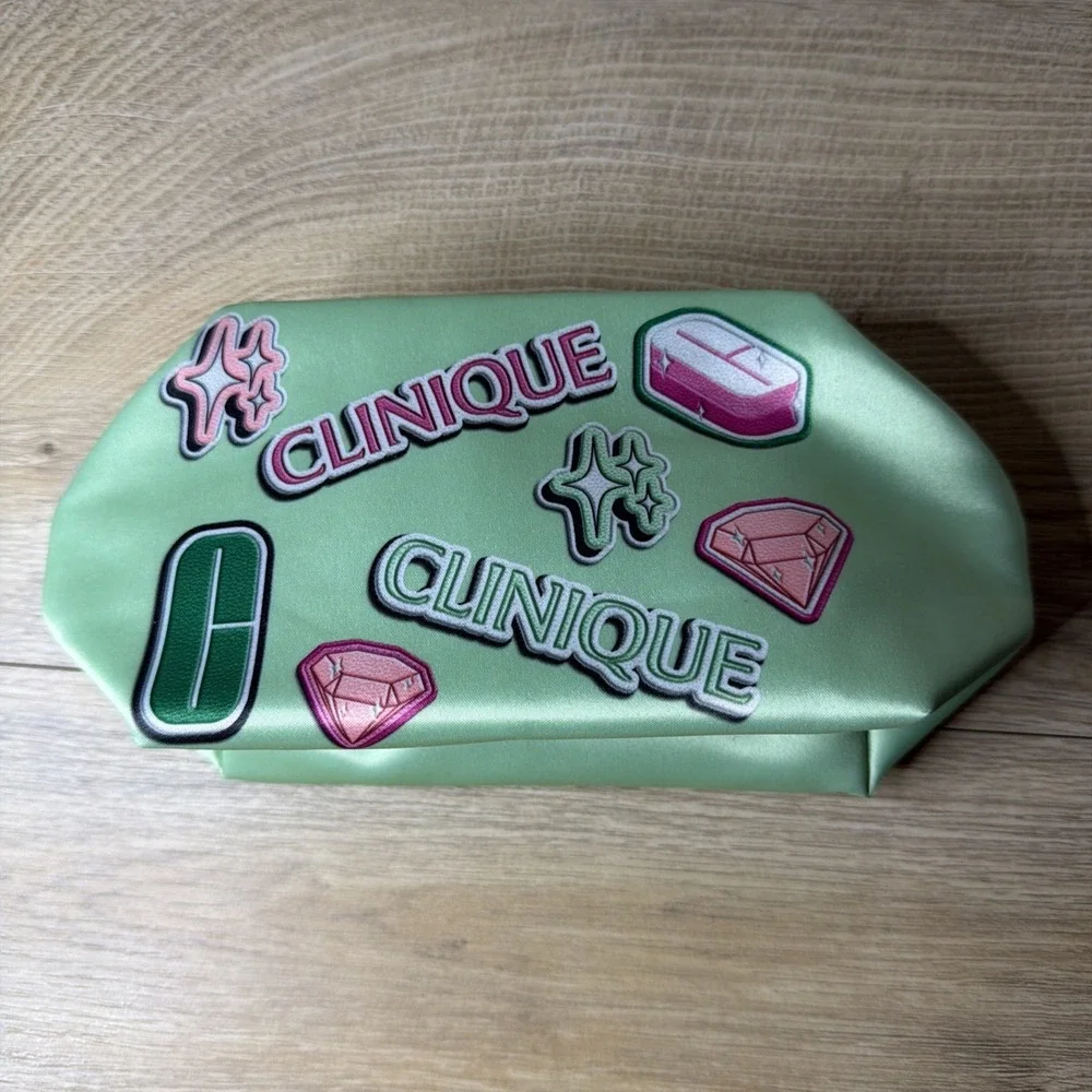 Clinique Green Patch Pouch Bag 90s Y2K Shiny Glossy Retro Holographic‎ Makeup